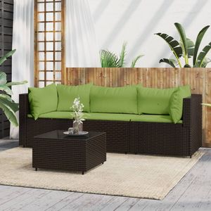 Ensemble de salon de jardin marron avec coussins verts - Product Image 1