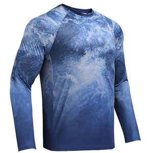 Camiseta Deportiva de Pesca para Hombre, Manga Larga, Secado Rápido, Estampada, Cuello Redondo, Corte Regular, Algodón/Fibra de Bambú, Tejido Sólido - Product Image 1