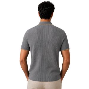 Polo de Punto Gris para Hombre con Cierre Dorado, Manga Corta, Estilo Casual de Lujo para Verano, Tela Texturizada, Diseño Personalizado, Camisa de Golf OEM - Product Image 2