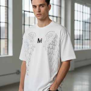 T-shirt imprimé surdimensionné avec strass pour homme, logo personnalisé, coton épais, streetwear, hip-hop, Y2K, t-shirt graphique - Product Image 6