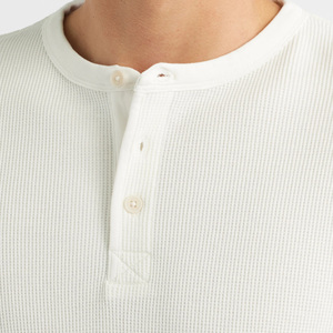 <b>Men's</b> Long Sleeve <b>Henley</b> Shirt Solid White Cotton Knitted Regular Fit Casual Button Up Collar <b>Top</b> - Product Image 4