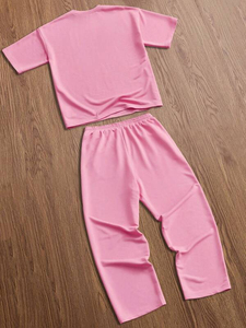 Conjunto de Pantalones y Camiseta Casual para Mujer, Talla Grande, Ecológico, de Secado Rápido, con Estampado de Oso Rosa de Dibujos Animados, para Verano - Product Image 2