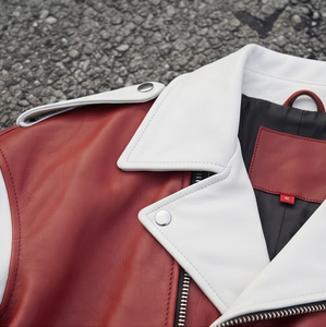 Chaqueta de Motociclista para Mujer de Cuero Genuino, Manga Larga, Cierre de Cremallera, Cuello Camisero, Bordado, Acolchada, Resistente al Viento - Product Image 5