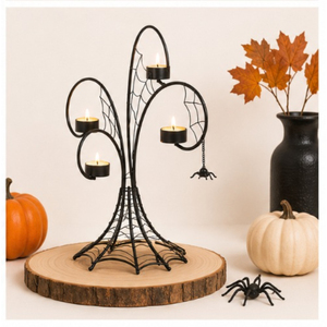 Portavelas de Metal Negro Gótico con Diseño de Telaraña, Soporte para Velas de Té, para Centros de Mesa en Fiestas de Halloween y Decoración Espeluznante del Hogar, Venta al Por Mayor - Product Image 4