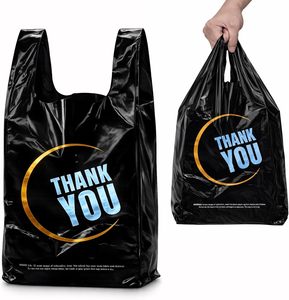 Plastic Bags - Black T Shirt Bags with Handle for Retail Shopping and Supermarket Use - Product Image 3