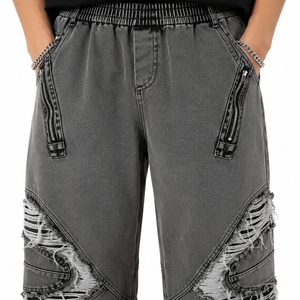 Men Distressed Jeans Washed Denim Relaxed Baggy Fit Ripped Detail Style Modern Streetwear Look Durable Denim Fabric - Product Image 6