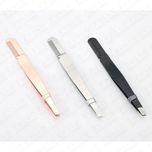 Ensemble de 3 pinces à sourcils personnalisées avec logo, à pointe inclinée et peigne, noir, argent, or rose, kit d'outils de beauté et de toilettage avec sac - Product Image 3