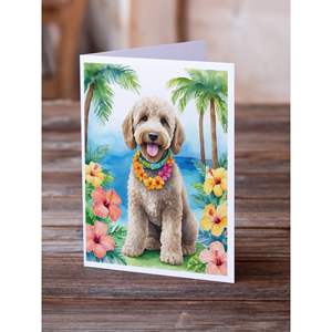 Labradoodle Luau Whimsical A7 Cartes de vœux Lot de 8 cartes de note vierges avec enveloppes Taille 5x7 - Product Image 2