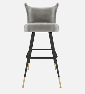 Elegante Silla de Bar Comercial con Respaldo de Terciopelo, Gris, Moderna y Lujosa, Taburete de Altura de Barra, Tapicería de Cuero PU, Estructura Metálica Ajustable - Product Image 2