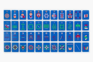 Jeu de tuiles de mahjong bleues imprimées pour quatre joueurs, jeu de table - Product Image 2