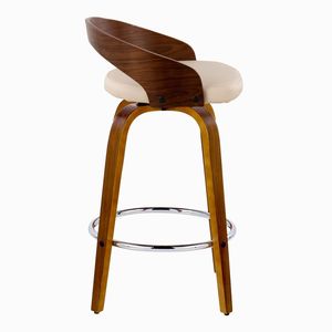 Sgabello da bar Grotto Mid-Century Modern da 26 pollici in legno di noce e similpelle crema con altezza fissa e girevole - Sgabelli da bar - Product Image 3