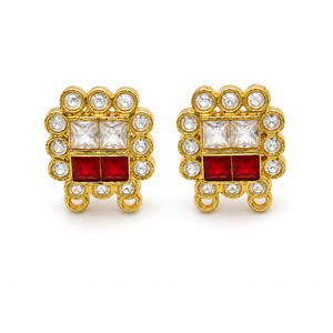 Componentes al por mayor para conjunto de pendientes con colgante cuadrado de latón plateado Shree Ambikanath, con esmalte dorado y múltiples cuentas de cristal y piedras para DIY - Product Image 2