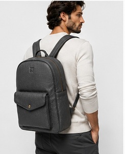 Sac à dos de voyage pour ordinateur portable en cuir véritable de qualité supérieure, style vintage, minimaliste, pour hommes, pour le bureau, les affaires, avec fermeture éclair en polyester, élégant - Product Image 5