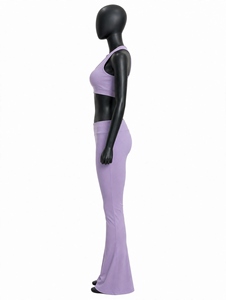 Ensemble de yoga violet clair deux pièces : soutien-gorge de sport et pantalon évasé taille haute, leggings coupe bootcut, tenue de sport pour la gym et l'entraînement, logo personnalisé - Product Image 3