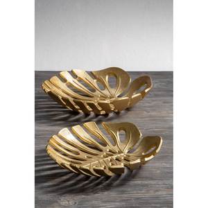 Plateau décoratif en métal en forme de feuille d'or, fait main, style glamour, motif végétal, vaisselle et assiettes - Product Image 1