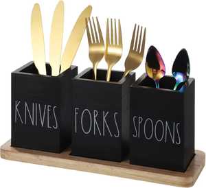 Rustic Wooden Cutlery Holder with Napkin Compartment Farmhouse Utensil Organizer Box with Handle <b>Kitchen</b> <b>Table</b> Storage Caddy - Product Image 4