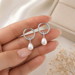 Pendientes de Plata de Ley 925 con Perlas de Agua Dulce de Moda de Emrusa Jewellers, con Diseño de Cuerda Trenzada, Unisex, Regalo para Bodas y Fiestas - Product Image 4