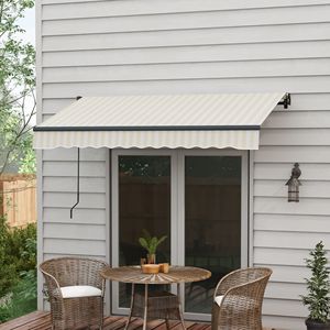 Tenda Parasole Retrattile 2,4m x 2m (8FT x 6.5FT) con Telaio in Alluminio e Telo in Polietilene 280gsm Resistente ai Raggi UV, Colore Beige Bianco, per Terrazze, Balconi e Giardini - Product Image 2