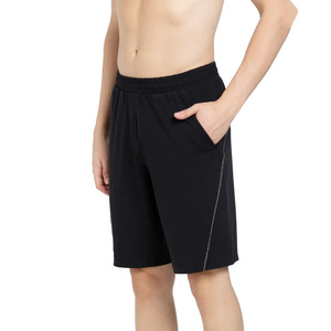 Men's Black Solid Polyester Bermuda Shorts <b>Elastic</b> Waist Pockets Casual Breathable Knitted Mid Rise Short Pants - Product Image 4