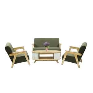 Ensemble de canapés de salon en bois de style mid-century modern avec revêtement vert et table basse ovale incluse - Product Image 3