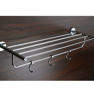 Porte-serviettes mural en laiton à trois niveaux, plus de 60 cm, finition chromée, écologique, moderne, pour salle de bain, support fixe pour serviettes, 3 barres, crochets - Product Image 1