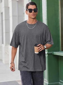 เสื้อยืดโอเวอร์ไซส์ผู้ชาย ผ้าถักเนื้อหนัก ทรงหลวม ไหล่ตก คอวี แขนสั้น สไตล์ลำลอง สตรีทแวร์ สำหรับฤดูร้อน - Product Image 4