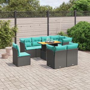 Set di divani da giardino in polyrattan nero da 9 pezzi con cuscini, eleganti mobili da esterno - Product Image 1