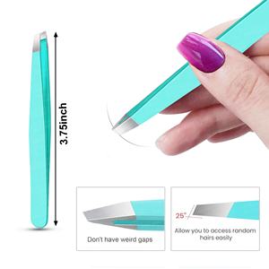 Pince à sourcils bleue en acier inoxydable marque privée personnalisée façonnage pince à sourcils inclinée avec pochette en cuir - Product Image 4