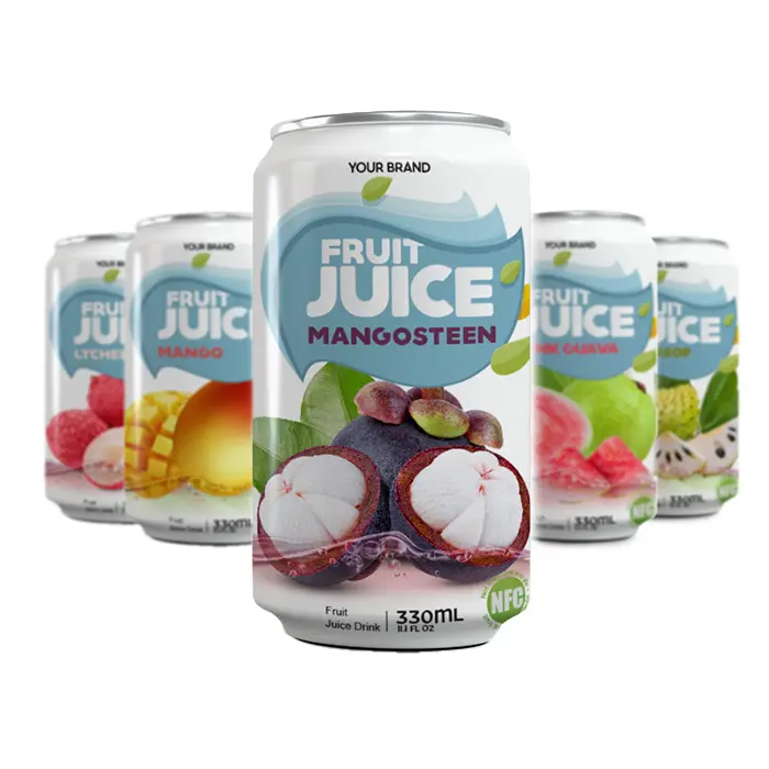Commercio all'ingrosso/OEM succo di frutta bevanda in lattina 330ml senza zuccheri aggiunti OEM dal produttore di bevande in Vietnam personalizzare il tuo marchio