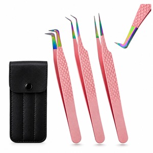 Lot de 3 pinces à cils roses en acier inoxydable, à pointe incurvée et droite de précision, pour extensions de cils, volume et isolation, outils de beauté - Product Image 4