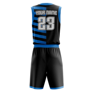Ensemble d'uniformes de basketball personnalisés sublimés, noir et bleu, col en V, sans manches, en mesh respirant, unisexe, pour adultes, avec le numéro 23 - Product Image 2