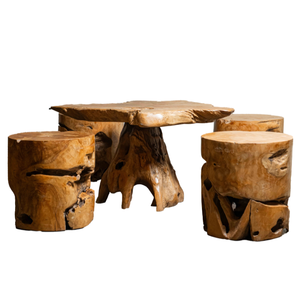 Tabourets en bois naturel de qualité supérieure, meubles artisanaux pour salon, villas, café, ensemble de table en teck rustique de luxe ARTERRA - Product Image 1