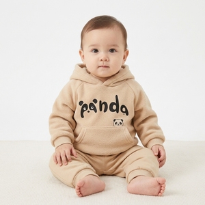 Sudadera con Capucha para Bebé con Estampado de Panda, Sudadera Beige para Bebé, Sudadera con Capucha de Forro Polar, Manga Larga, Bolsillo Tipo Canguro, Ropa de Invierno Unisex para Bebé - Product Image 1
