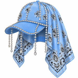 Gorra de Béisbol para Niñas con Pañuelo Brillante, Adornada con Cristales de Imitación y Diseño Paisley, con Largos Paños de Satén para Fiestas - Product Image 6
