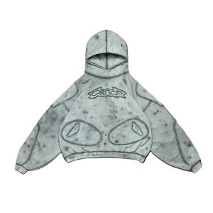 Sweat à capuche surdimensionné pour homme en molleton 100 % coton, de qualité supérieure, tendance, avec broderie et patchs effet vieilli, délavage acide, idéal pour l'hiver - Product Image 1