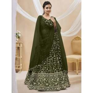 Lehenga Choli en Georgette Vert Brodé Enchantant pour Mariage - Product Image 5