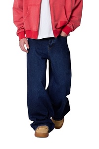 Pantalon baggy en jean délavé bleu foncé pour homme, coupe large, 100 % coton, taille mi-haute, style vintage décontracté, streetwear tendance - Product Image 5