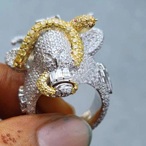 Anillo de Plata de Ley 925 con Calavera de Cabra y Cara de Animal, Totalmente Cubierto de Moissanita, Estilo Hip Hop Personalizado, Joyería de Compromiso para Hombre - Product Image 5