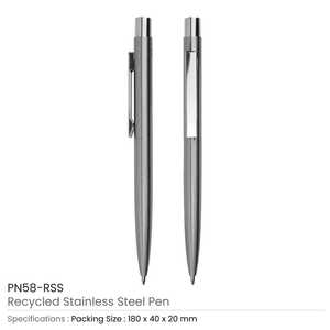 Bolígrafos de Metal Reciclado de Acero Inoxidable con Diseño de Botón Pulsador y Tinta Azul - Product Image 3