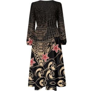 Puletasi Samoan Traditional Dress Plus Size Women's Long Sleeve <b>Wrap</b> V Neck Tie Waist A Line Maxi Dress - Product Image 4