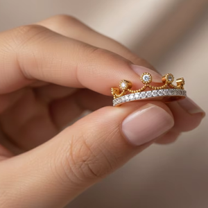 แหวนมงกุฎทองคำสุดหรูประดับเพชรทรงกลมเจียระไนอย่างวิจิตร - เครื่องประดับราชินีสำหรับงานแต่งงานและงานเลี้ยง - Product Image 3