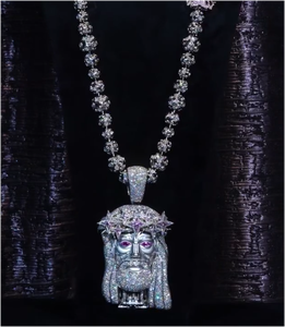 Joyería Fina Personalizada, Pasa el Test de Diamantes, Joyería de Lujo 3D Personalizada, Plata 925, Oro Blanco, Incrustaciones de Moissanita VVS, Colgante de Jesús - Product Image 3