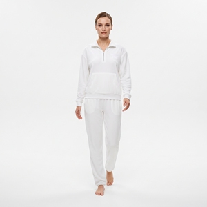 <b>Women's</b> <b>White</b> Fleece <b>Tracksuit</b> Half-Zip Pullover With Front Logo Side Pockets Casual Winter Wear Full Length Regular Fitcccccccc - Product Image 3