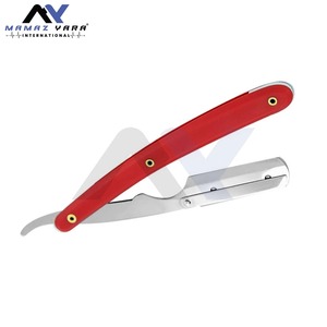 Professional Barber Swing Lock Straight Edge Folding Razor Stainless Steel Blade Red <b>Silver</b> Plastic Handle Face Shaving Shavette - Product Image 4