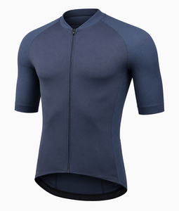 Maillot de cyclisme bleu marine à manches courtes pour homme, fermeture éclair sur le devant, respirant, design sportif, vêtement d'été, couleur unie, coupe classique - Product Image 5