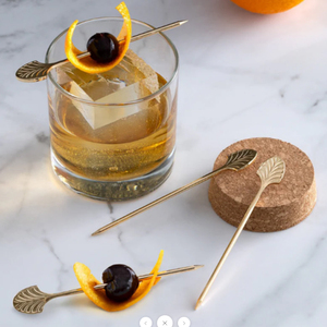 Piques à cocktail Monaco en métal doré classiques avec motif feuille - Product Image 1