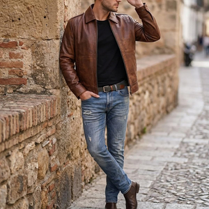 Chaqueta de cuero de moda con forro que absorbe la humedad para uso en exteriores, chaqueta de cuero genuino con interior transpirable y cómodo de usar. - Product Image 4