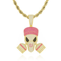 Collier pendentif masque extraterrestre en cristal rose, chaîne en or plaqué 22 carats, style hip-hop, bijoux pour hommes
