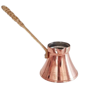Magnifique cafetière turque, grecque et arabe en cuivre et laiton, pour cuisinière, Cezve Ibrik Briki avec poignée en bois - Product Image 1