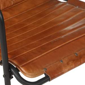 Fauteuil relaxant en cuir véritable brun foncé avec chaise longue en fer thermolaqué - Product Image 6